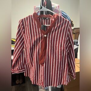 Allegra K Red and White Striped Top